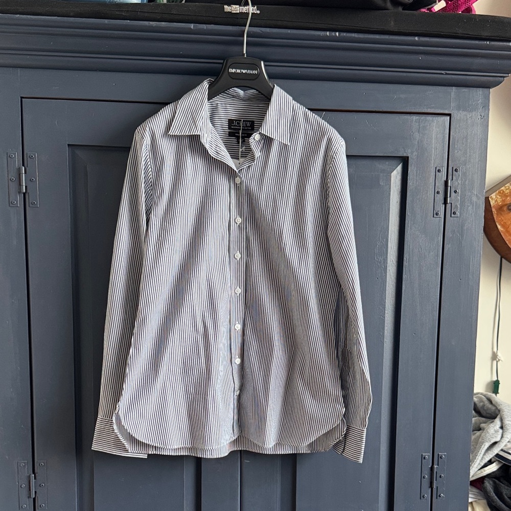J. Crew Grey and White Striped Button Down Shirt